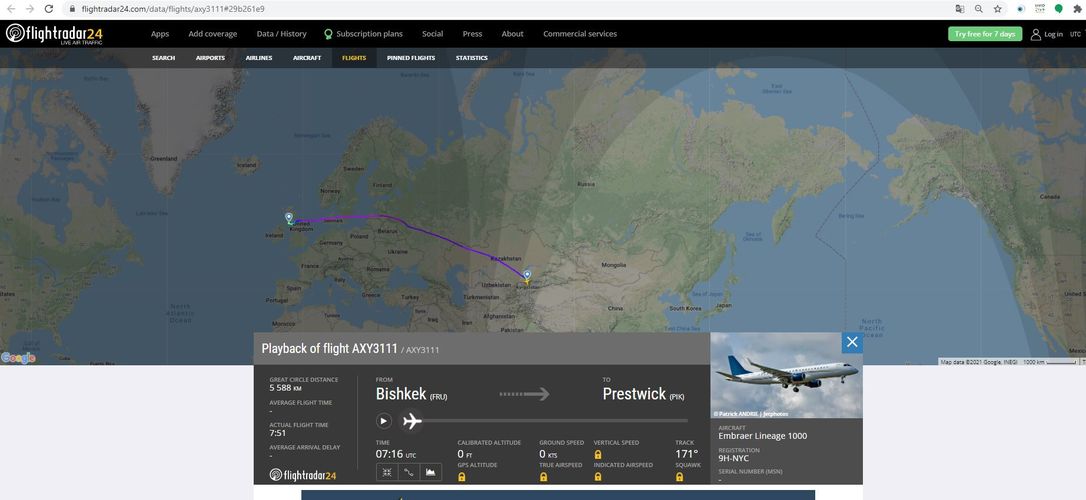 скриншот с сайта flightradar