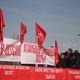Фото ИА «24-kg.com». Весь постамент памятнику Манасу митингующие украсили плакатами